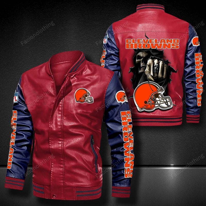 Sportswearmerch Cleveland Browns NFL Personalized Leather Bomber For Fan
