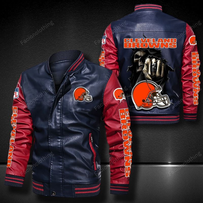 Sportswearmerch Cleveland Browns NFL Personalized Leather Bomber For Fan
