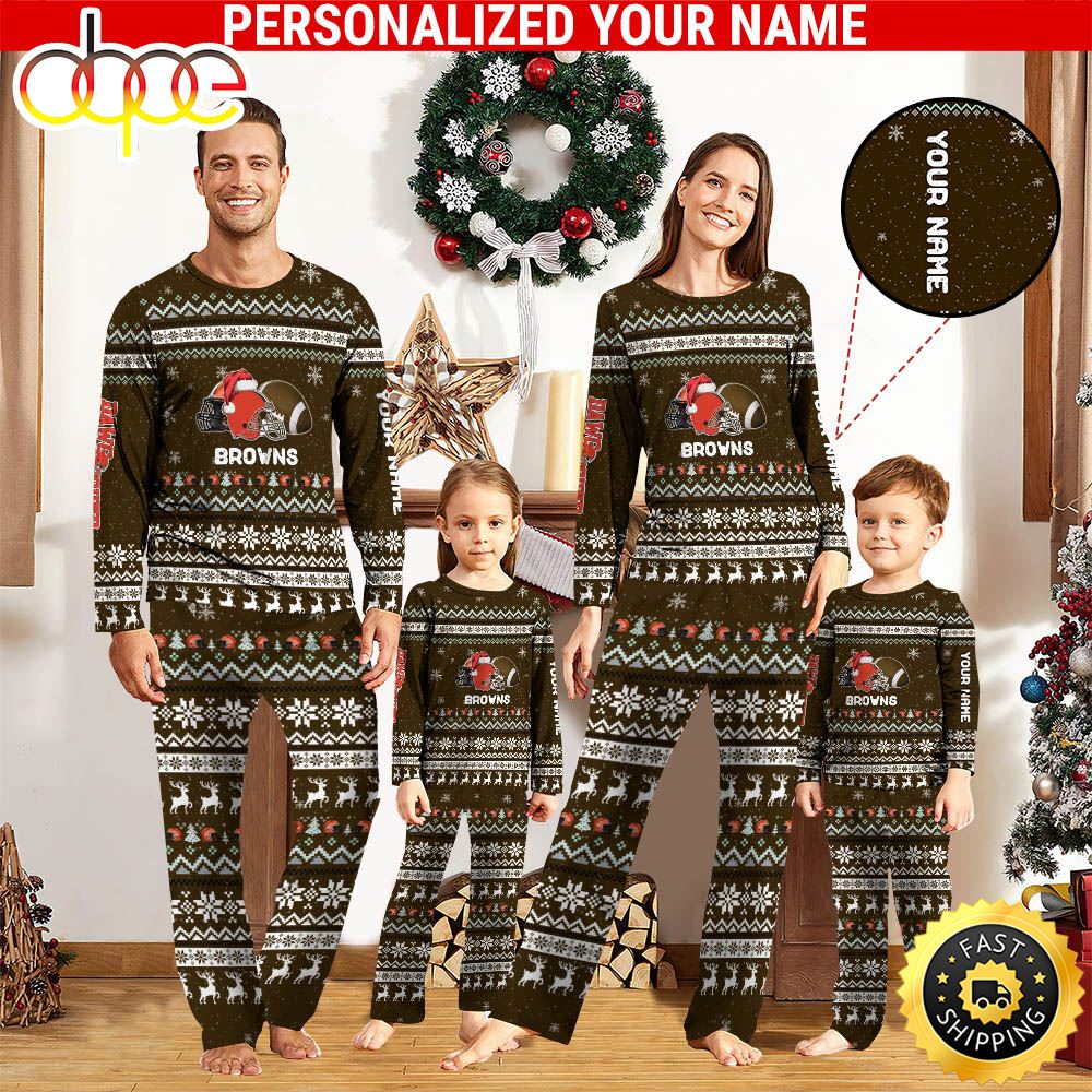 Sportswearmerch Cleveland Browns NFL Personalized Pajamas Family For Fan