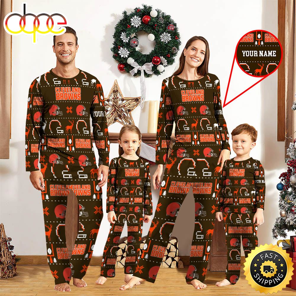 Sportswearmerch Cleveland Browns NFL Personalized Pajamas Family For Fan