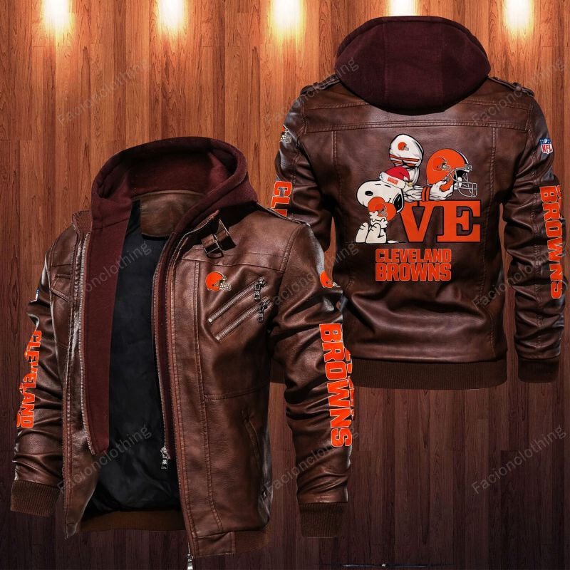 Sportswearmerch Cleveland Browns NFL Personalized Zip Hoodie Leather Jacket For Fan