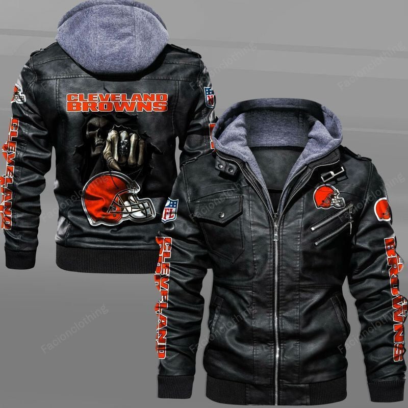 Sportswearmerch Cleveland Browns NFL Personalized Zip Hoodie Leather Jacket For Fan