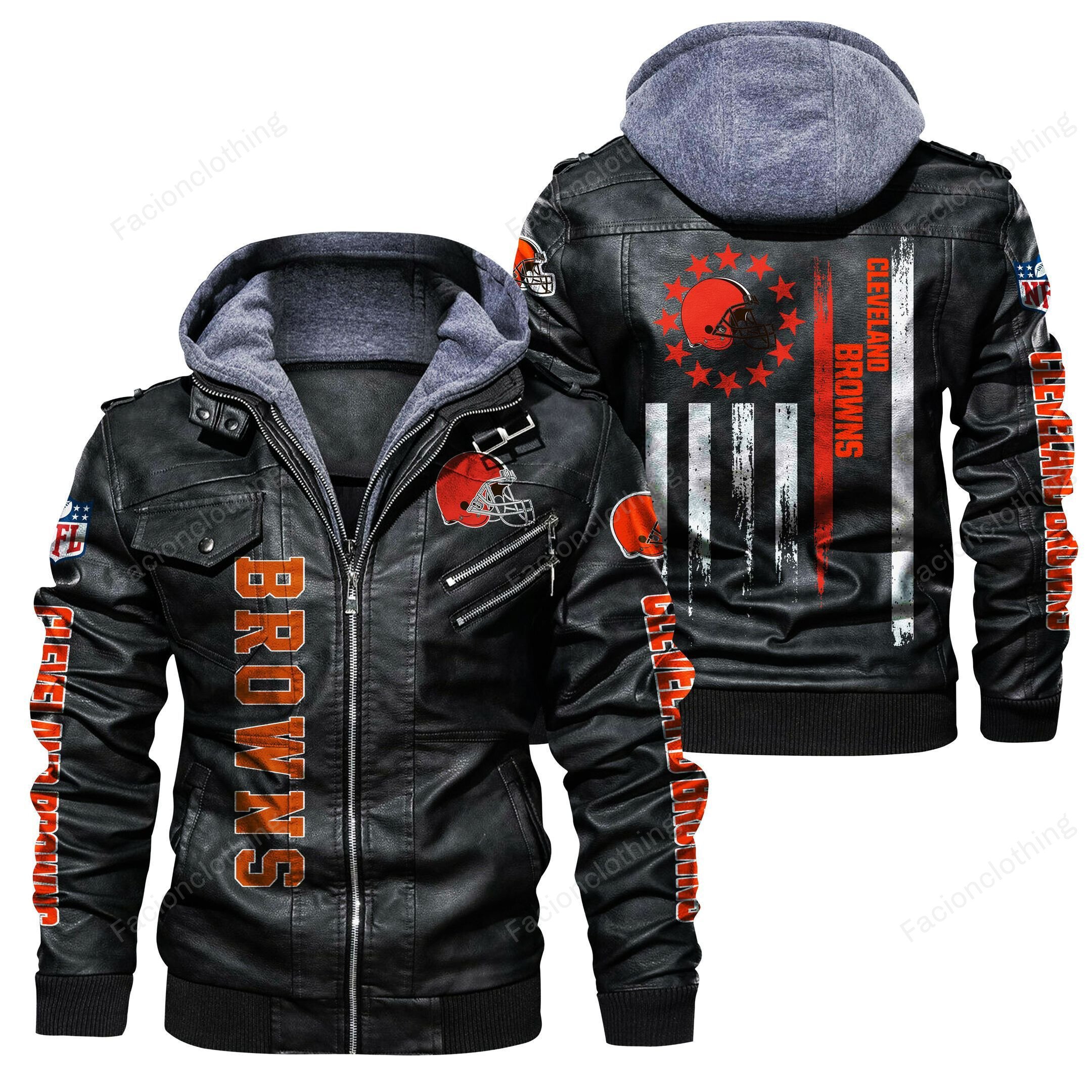 Sportswearmerch Cleveland Browns NFL Personalized Zip Hoodie Leather Jacket For Fan