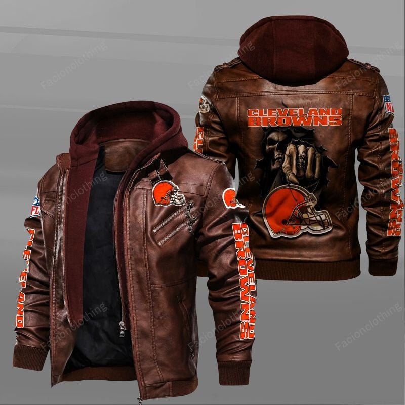 Sportswearmerch Cleveland Browns NFL Personalized Zip Hoodie Leather Jacket For Fan