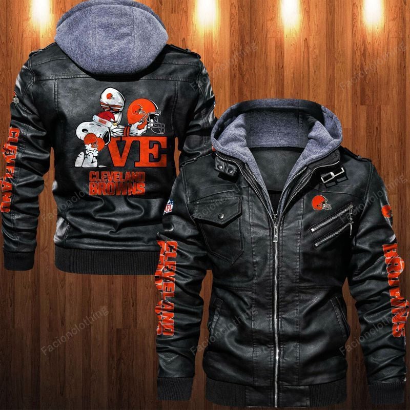 Sportswearmerch Cleveland Browns NFL Personalized Zip Hoodie Leather Jacket For Fan