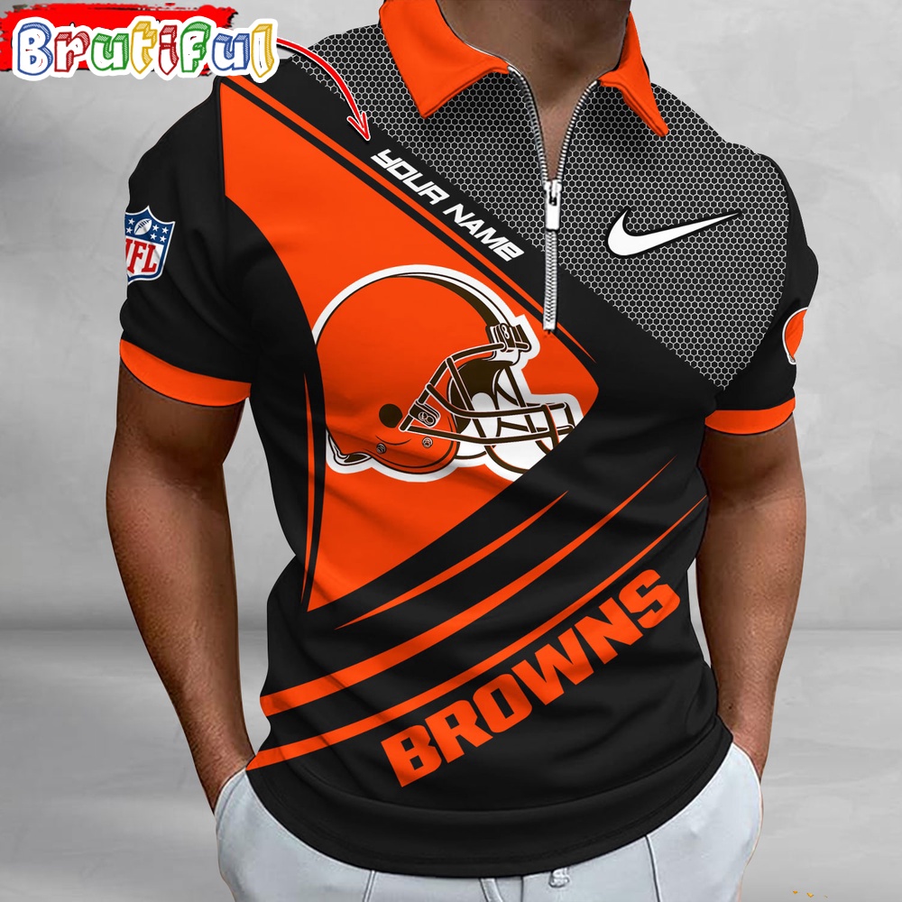 Sportswearmerch Cleveland Browns NFL Personalized Zip Polo Shirt For Fan