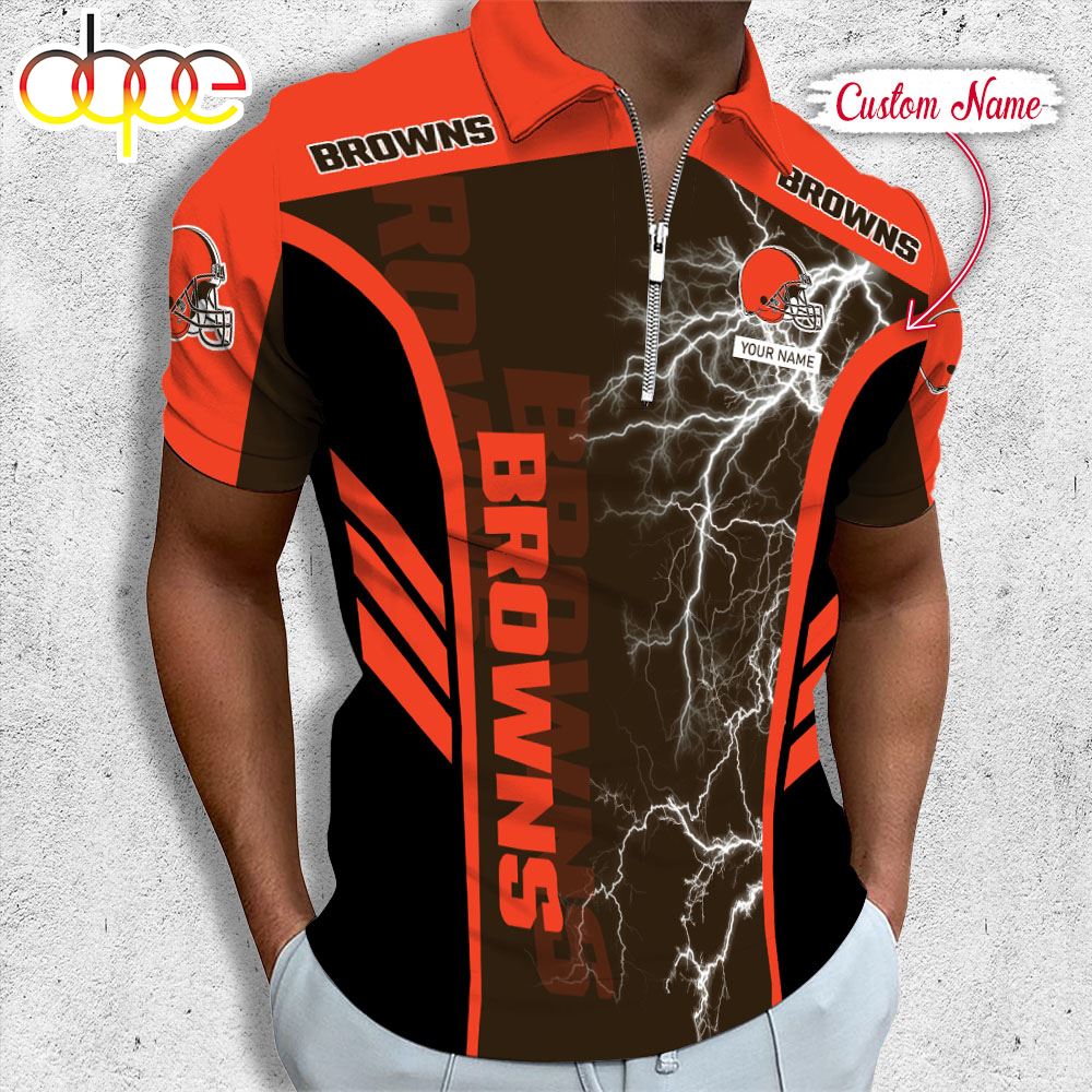 Sportswearmerch Cleveland Browns NFL Personalized Zip Polo Shirt For Fan