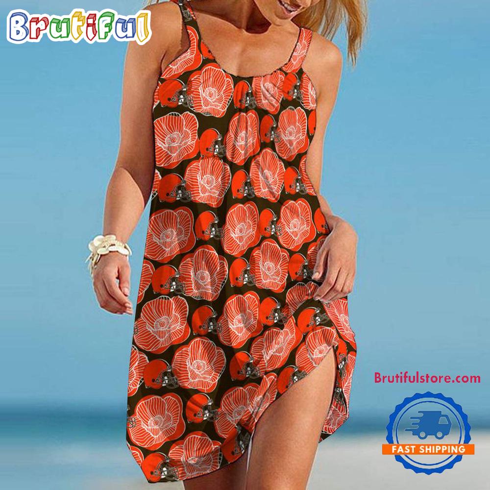 Sportswearmerch Cleveland Browns NFL Roses Summer Beach Dress For Fan