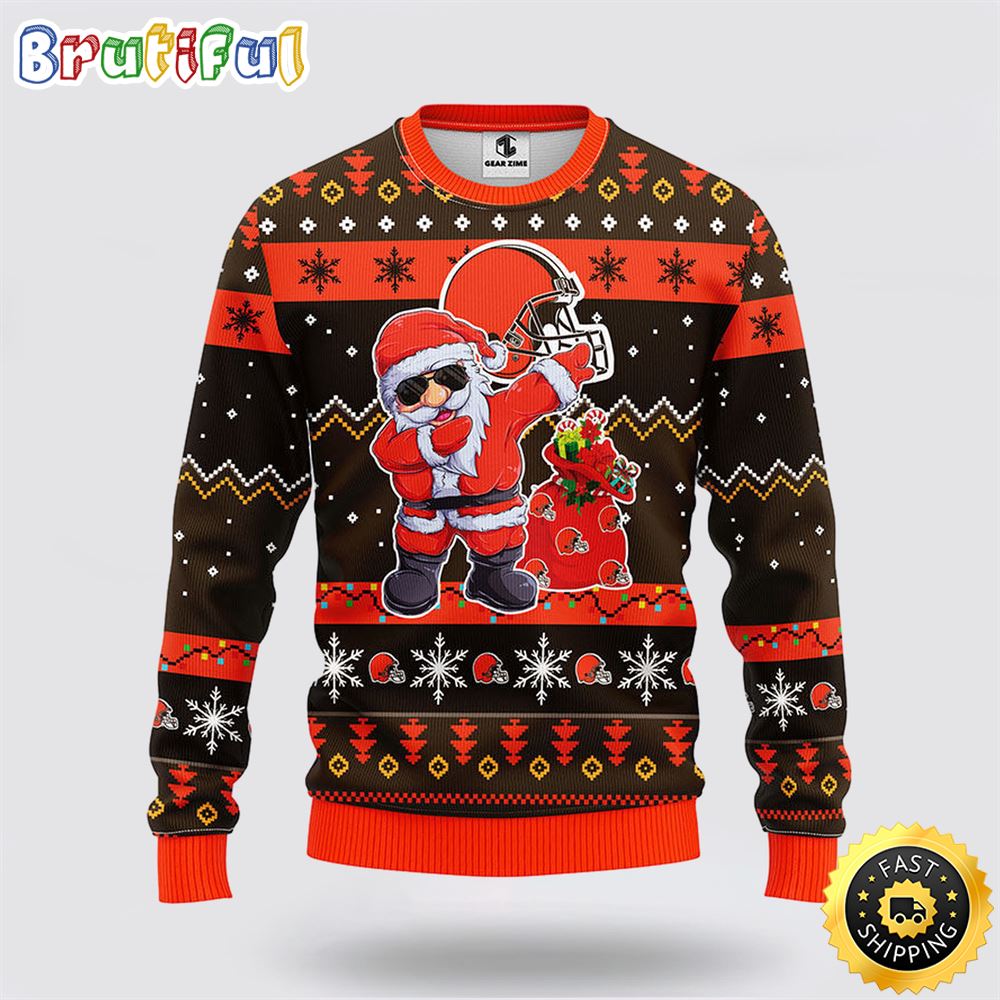 Sportswearmerch Cleveland Browns NFL Santa Claus Ugly Christmas Sweater For Fan