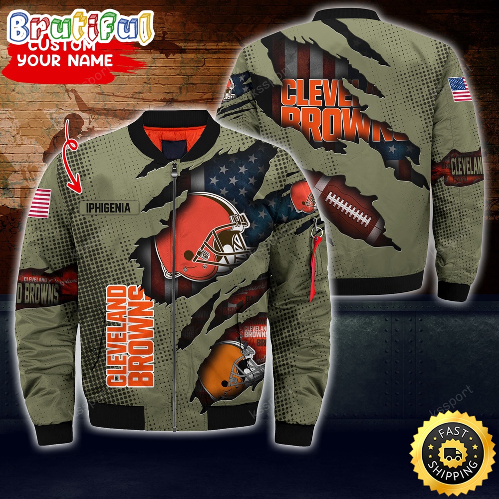 Sportswearmerch Cleveland Browns NFL x Iconic Bomber Look Personalized Bomber Jacket For Fan