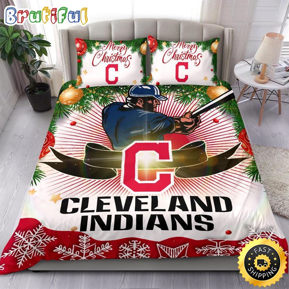Sportswearmerch Cleveland Indians MLB Christmas Bedding Sets Merry For Fan