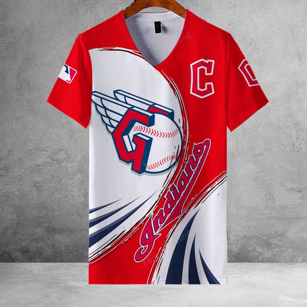 Sportswearmerch Cleveland Indians MLB Personalized V-neck Women T-shirt For Fan
