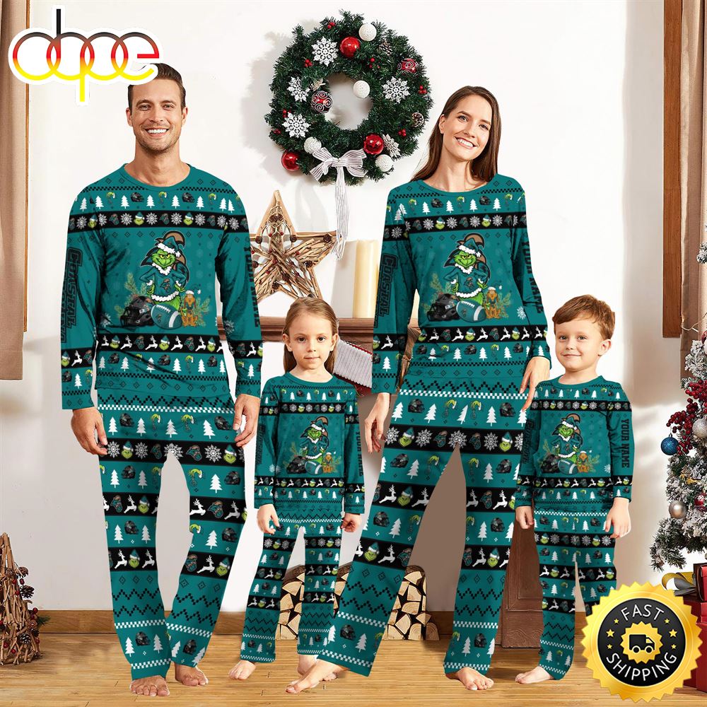 Sportswearmerch Coastal Carolina Chanticleers NCAA Grinch Christmas Personalized Pajamas For Fan