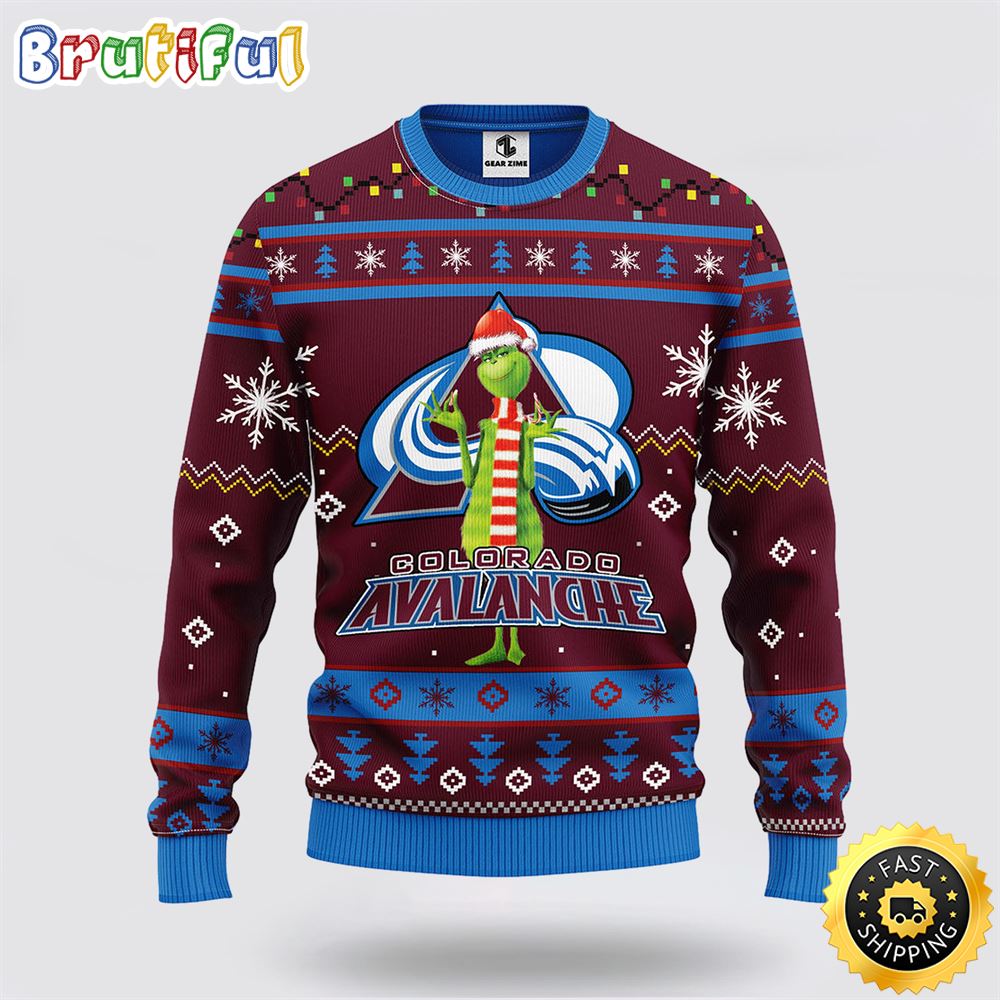 Sportswearmerch Colorado Avalanche NHL Funny Grinch Ugly Christmas Sweater For Fan