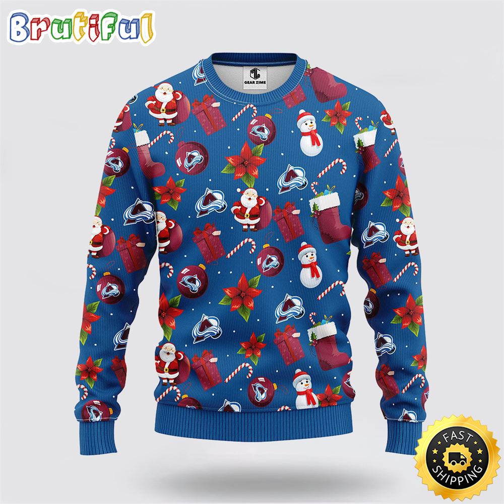 Sportswearmerch Colorado Avalanche NHL Santa Claus Snowman Ugly Christmas Sweater For Fan