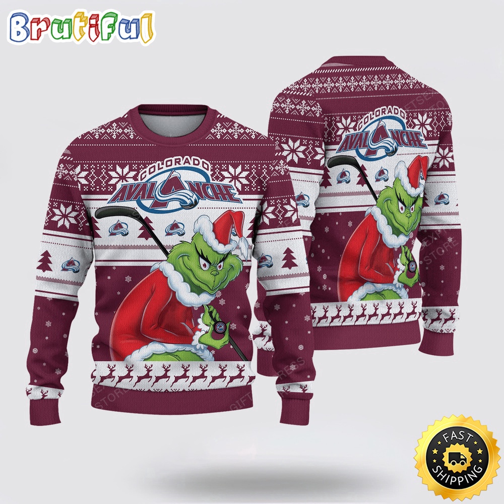 Sportswearmerch Colorado Avalanche NHL Sweater Grinch Personalized Christmas Sweater For Fan