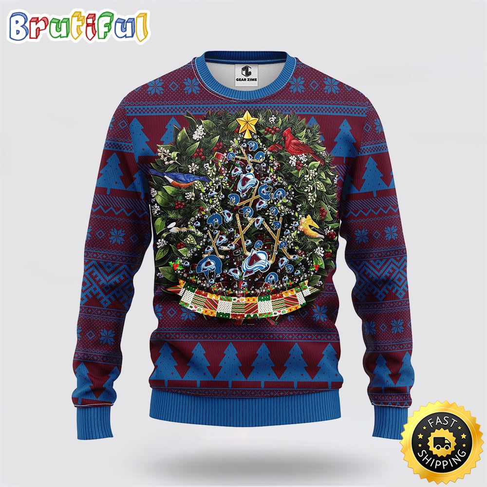 Sportswearmerch Colorado Avalanche NHL Tree Ball Ugly Christmas Sweater For Fan