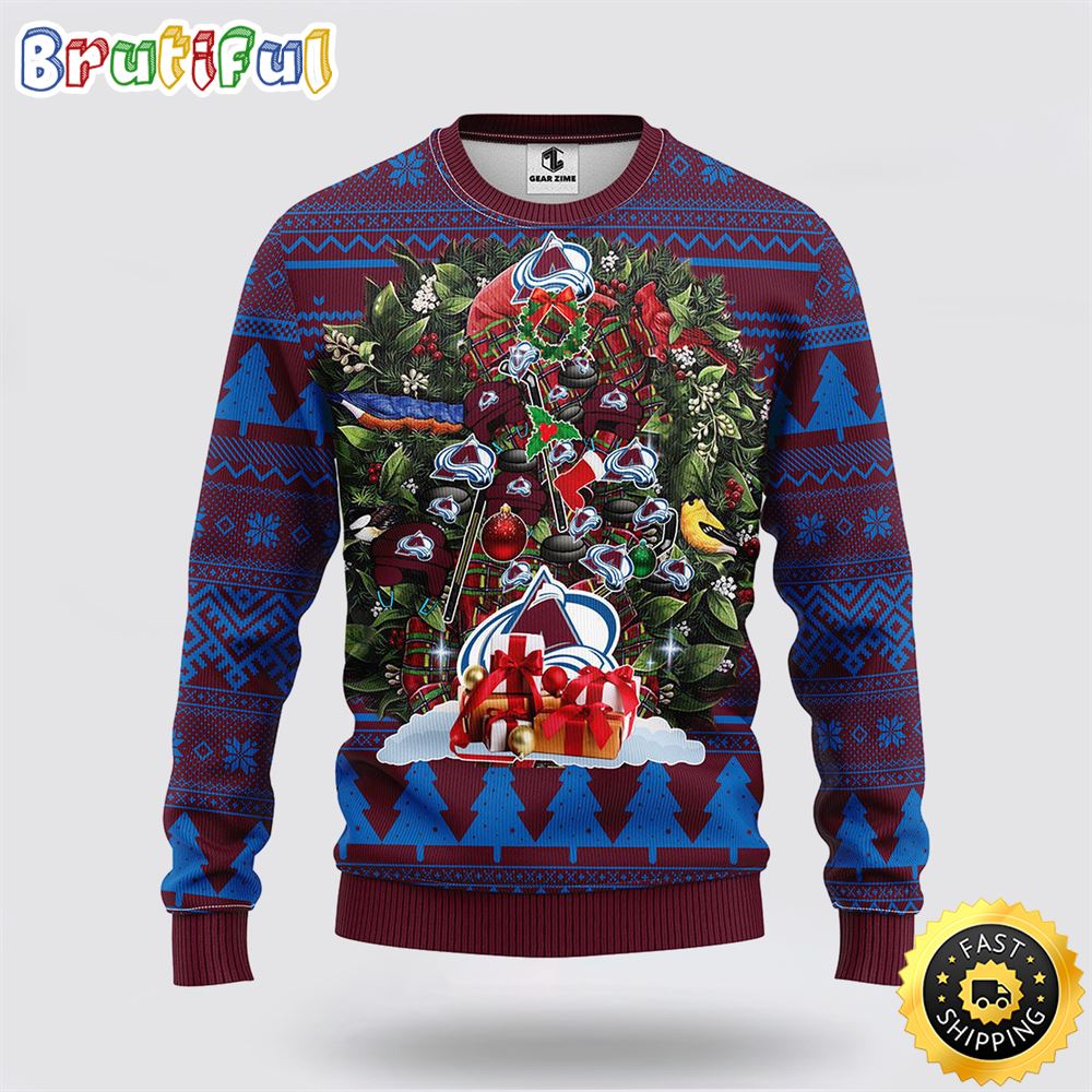 Sportswearmerch Colorado Avalanche NHL Tree Ugly Christmas Fleece Sweater For Fan