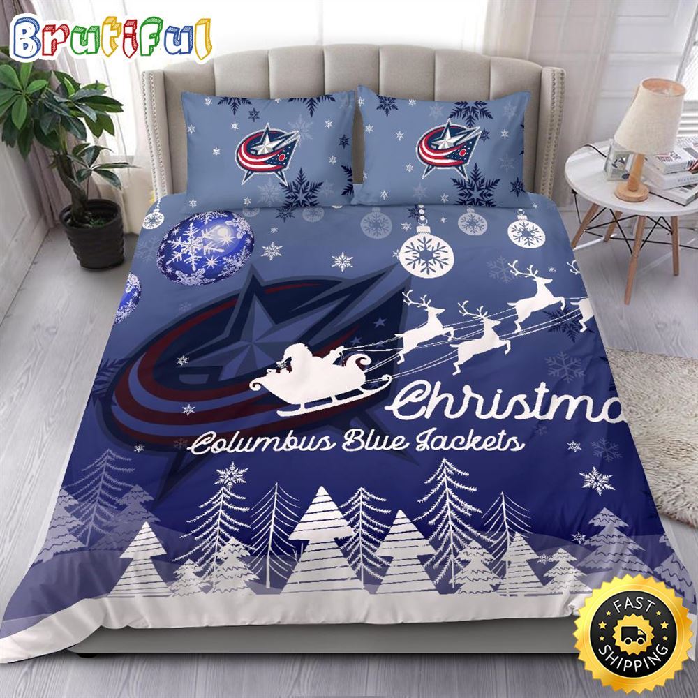 Sportswearmerch Columbus Blue Jackets NHL Christmas Bedding Sets For Fan