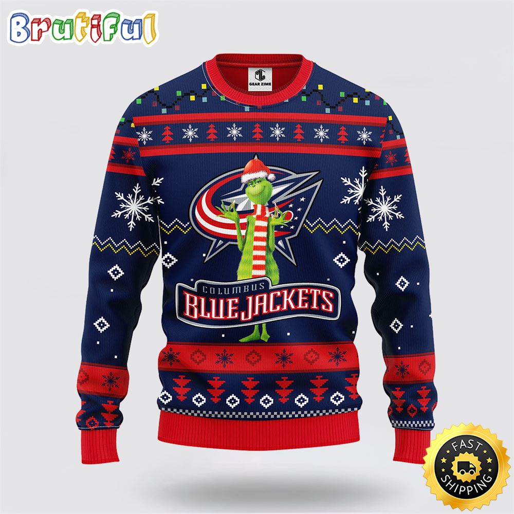 Sportswearmerch Columbus Blue Jackets NHL Funny Grinch Ugly Christmas Sweater For Fan