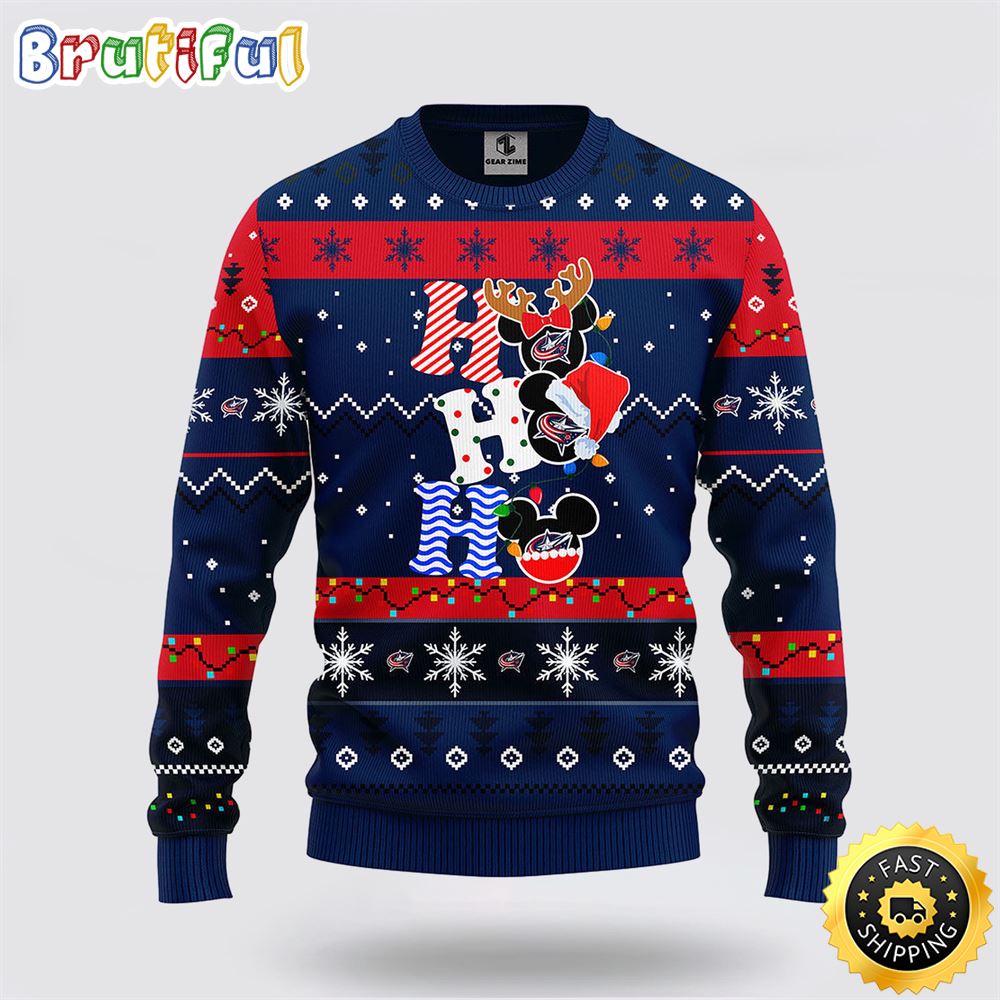 Sportswearmerch Columbus Blue Jackets NHL Mickey Ugly Christmas Sweater For Fan