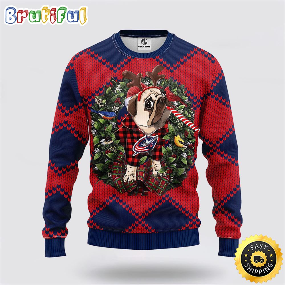 Sportswearmerch Columbus Blue Jackets NHL Pub Dog Ugly Christmas Sweater For Fan
