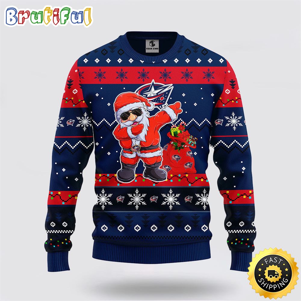 Sportswearmerch Columbus Blue Jackets NHL Santa Claus Ugly Christmas Sweater For Fan