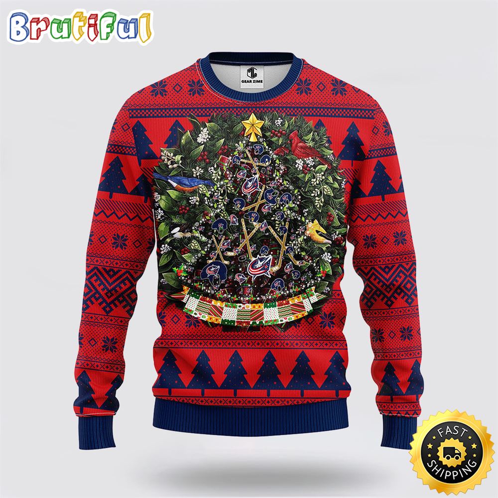 Sportswearmerch Columbus Blue Jackets NHL Tree Ball Ugly Christmas Sweater For Fan