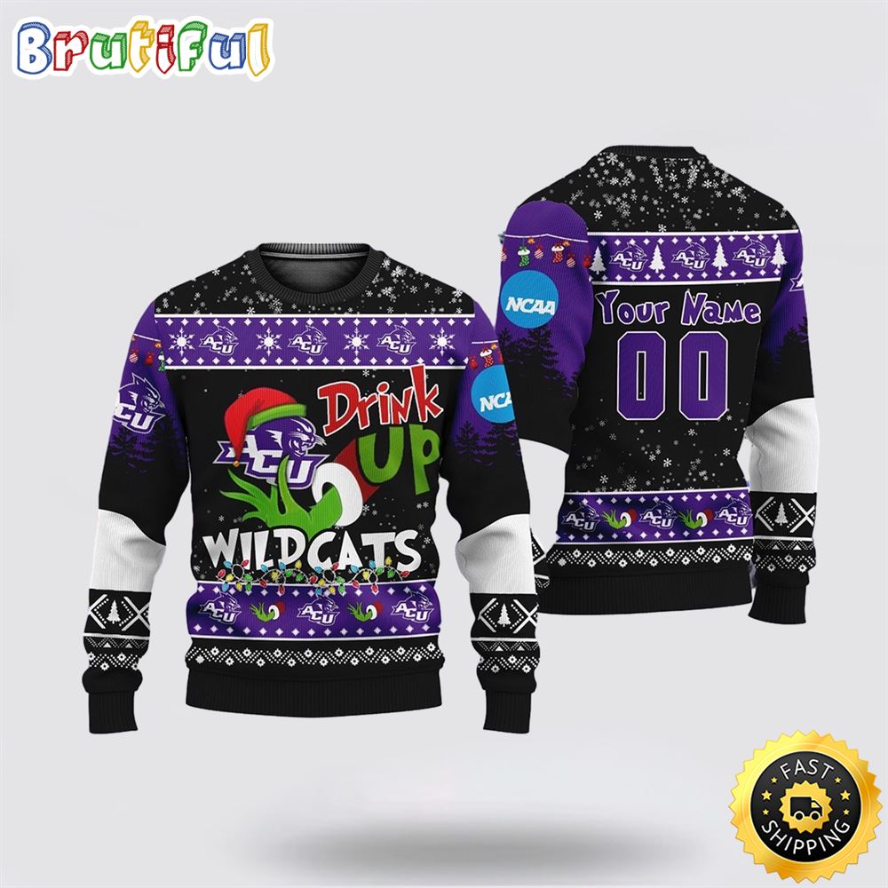 Sportswearmerch Custom Abilene Christian Wildcats NCAA Grinch Personalized Christmas Sweater For Fan