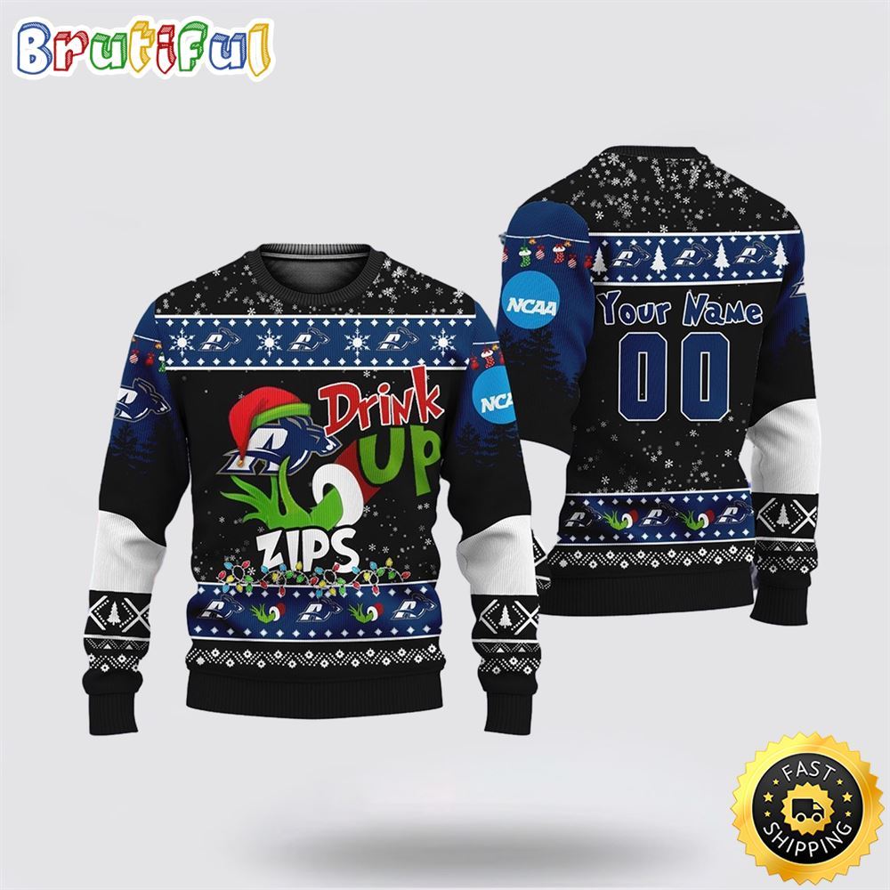 Sportswearmerch Custom Akron Zips NCAA Grinch Personalized Christmas Sweater For Fan
