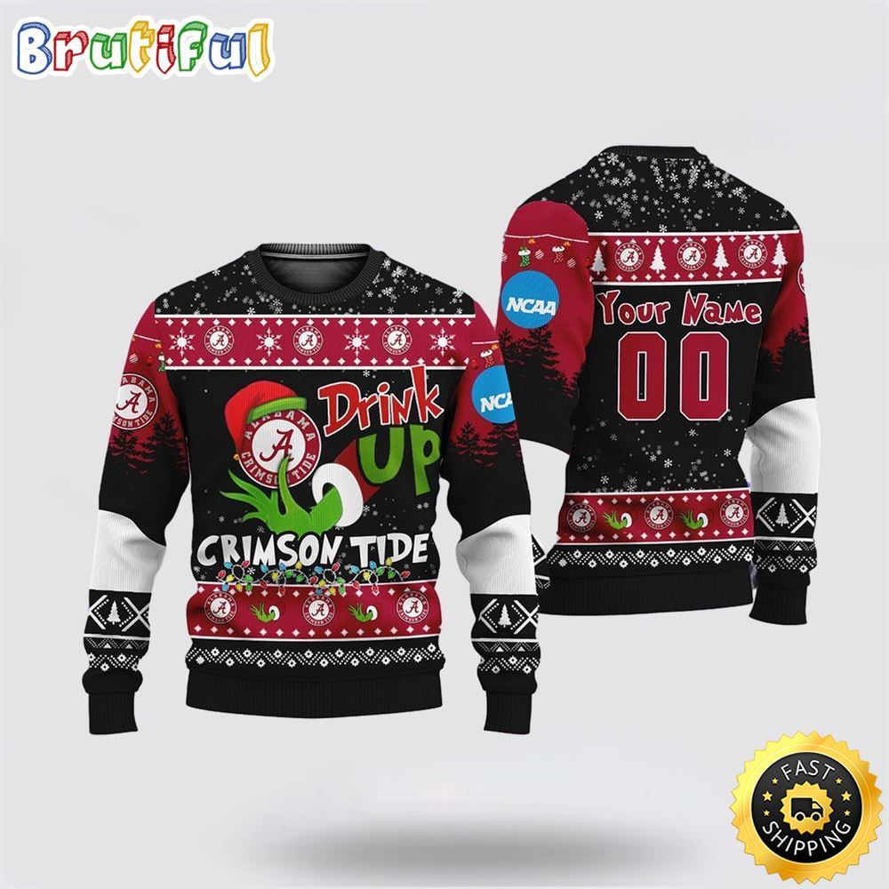 Sportswearmerch Custom Alabama Crimson Tide NCAA Grinch Personalized Christmas Sweater For Fan