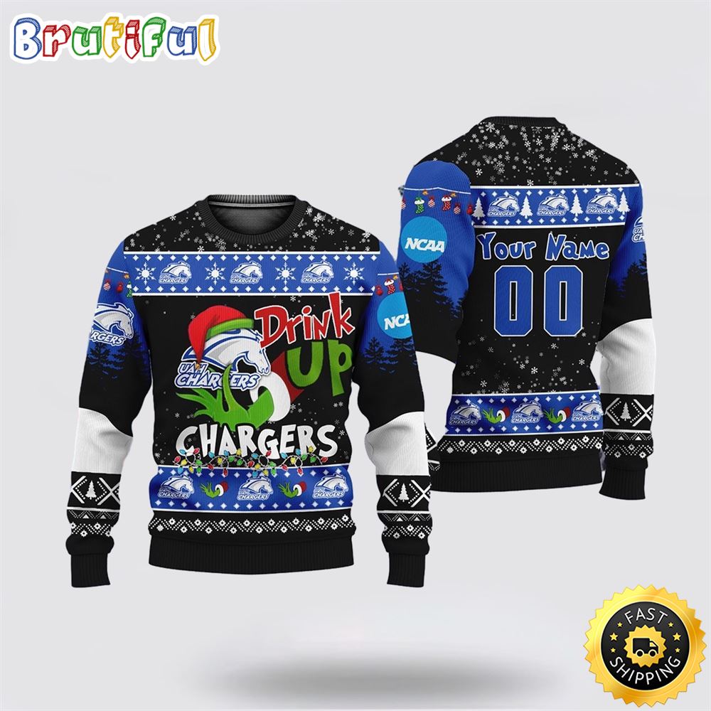 Sportswearmerch Custom Alabama-Huntsville Chargers NCAA Grinch Personalized Christmas Sweater For Fan