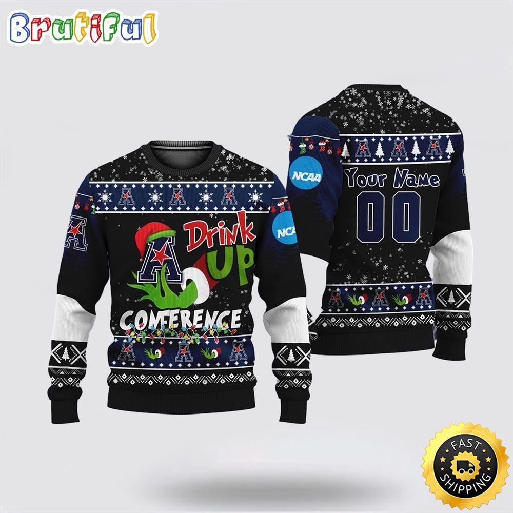 Sportswearmerch Custom American Athletic Conference NCAA Grinch Personalized Christmas Sweater For Fan