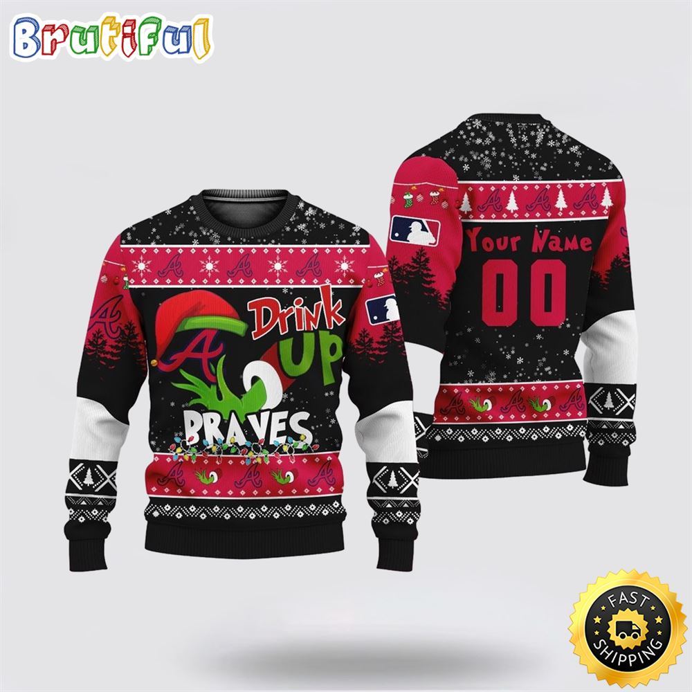 Sportswearmerch Custom Atlanta Braves MLB Grinch Personalized Christmas Sweater For Fan