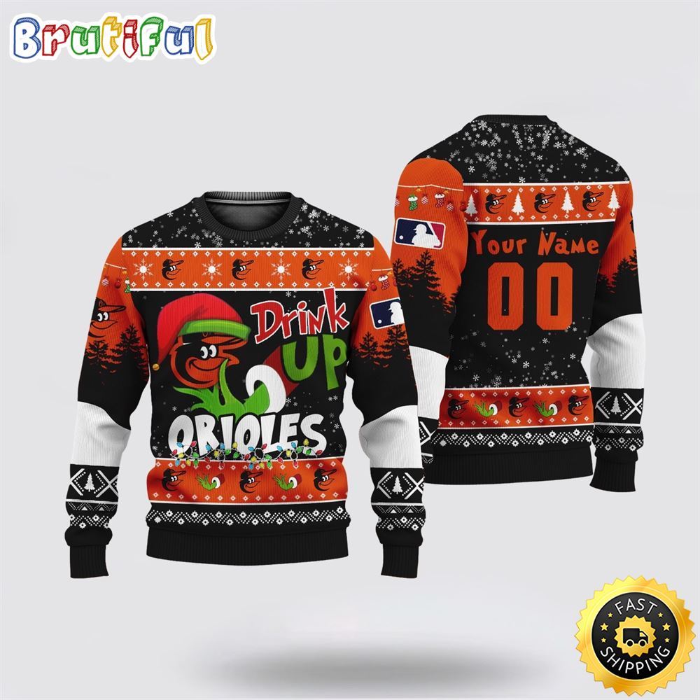 Sportswearmerch Custom Baltimore Orioles MLB Grinch Personalized Christmas Sweater For Fan