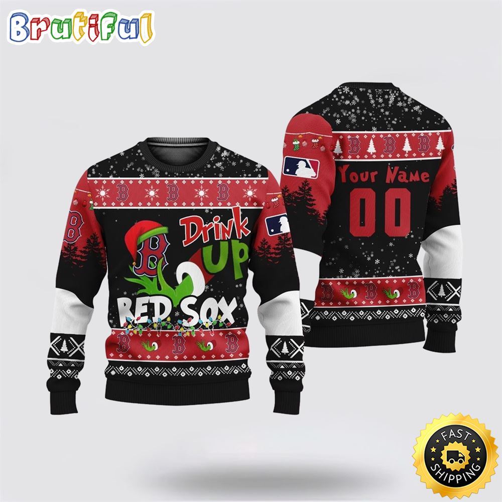 Sportswearmerch Custom Boston Red Sox MLB Grinch Personalized Christmas Sweater For Fan