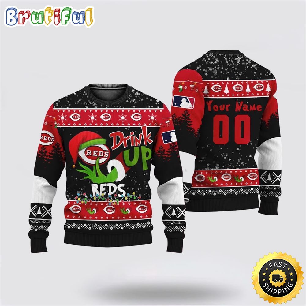Sportswearmerch Custom Cincinnati Reds MLB Grinch Personalized Christmas Sweater For Fan