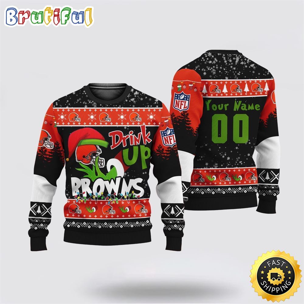 Sportswearmerch Custom Cleveland Browns NFL Grinch Personalized Christmas Sweater For Fan