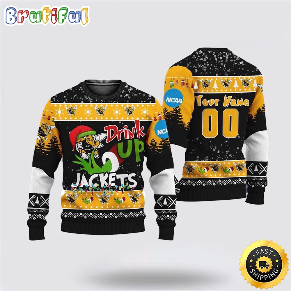 Sportswearmerch Custom Georgia Tech Yellow Jackets NCAA Grinch Personalized Christmas Sweater For Fan