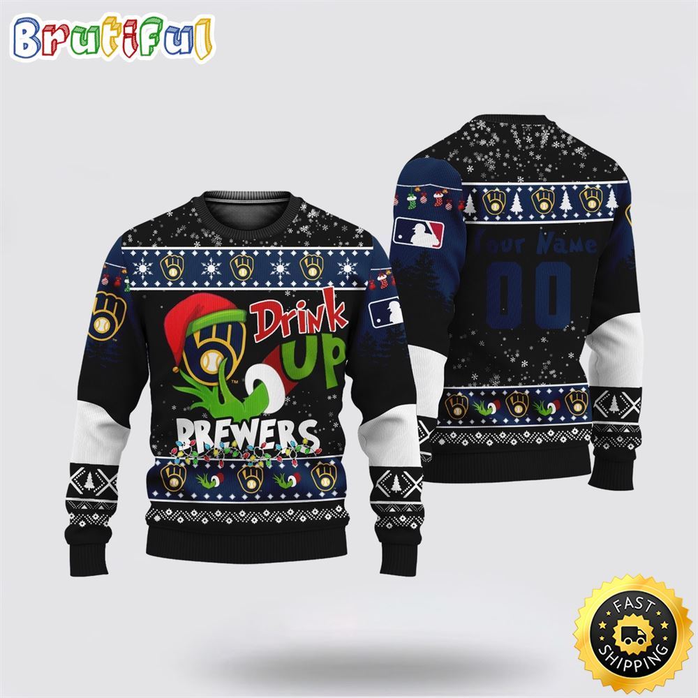 Sportswearmerch Custom Milwaukee Brewers MLB Grinch Personalized Christmas Sweater For Fan