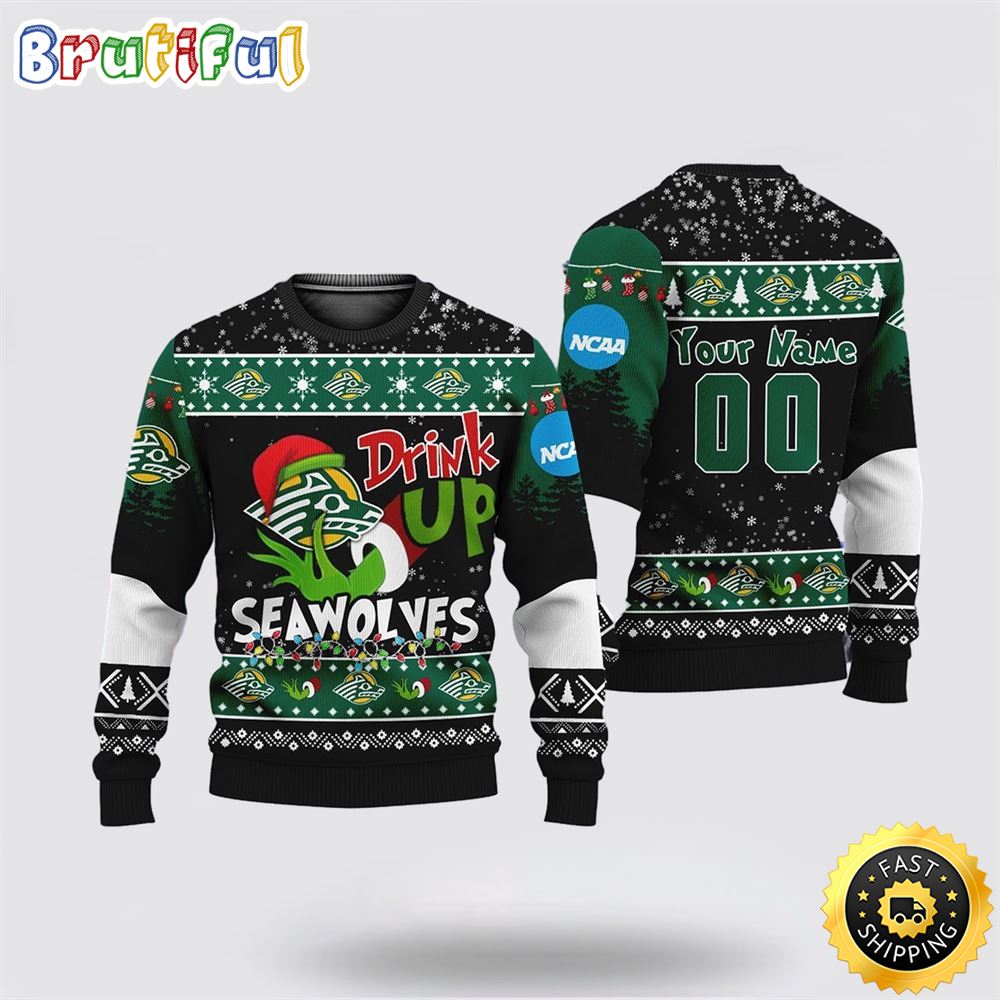 Sportswearmerch Custom Stony Brook Seawolves NCAA Grinch Personalized Christmas Sweater For Fan