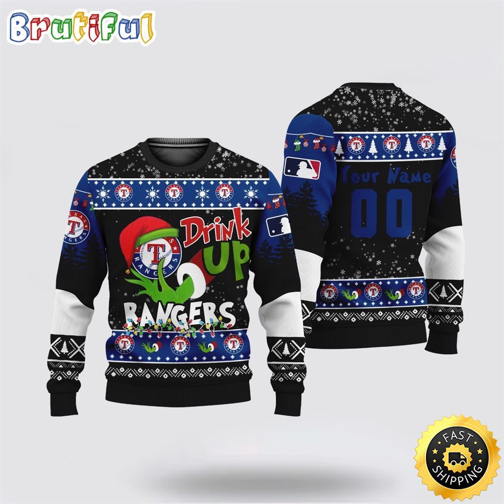 Sportswearmerch Custom Texas Rangers MLB Grinch Personalized Christmas Sweater For Fan