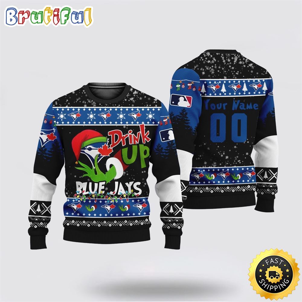 Sportswearmerch Custom Toronto Blue Jays MLB Grinch Personalized Christmas Sweater For Fan