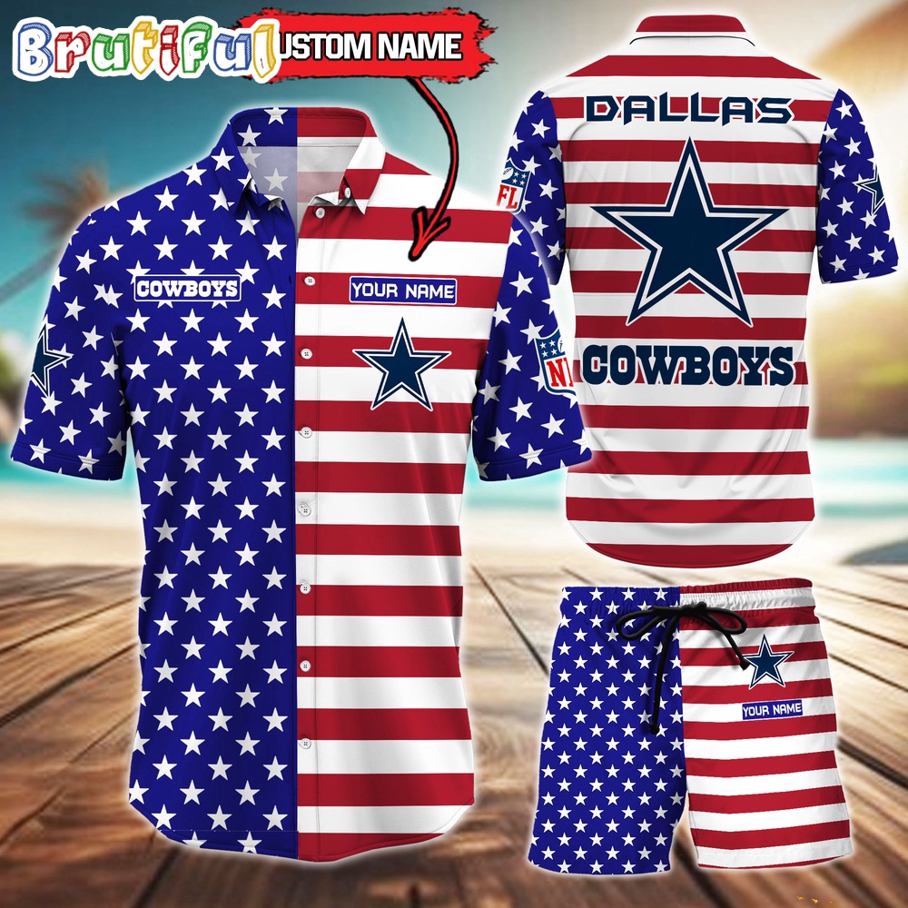 Sportswearmerch Dallas Cowboys NFL American Flag Personalized Set Short Set For Fan