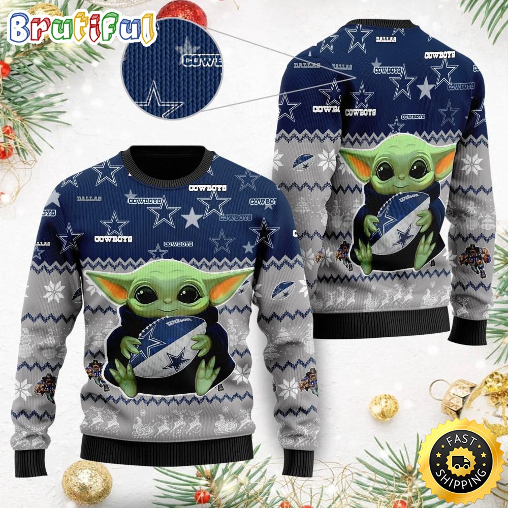 Sportswearmerch Dallas Cowboys NFL Baby Yoda Personalized Christmas Sweater For Fan