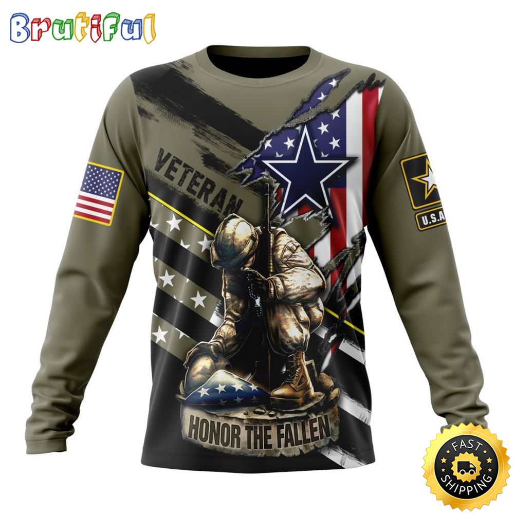 Sportswearmerch Dallas Cowboys NFL Crewneck Honor Veterans Kneeling Soldier Personalized Sweater For Fan
