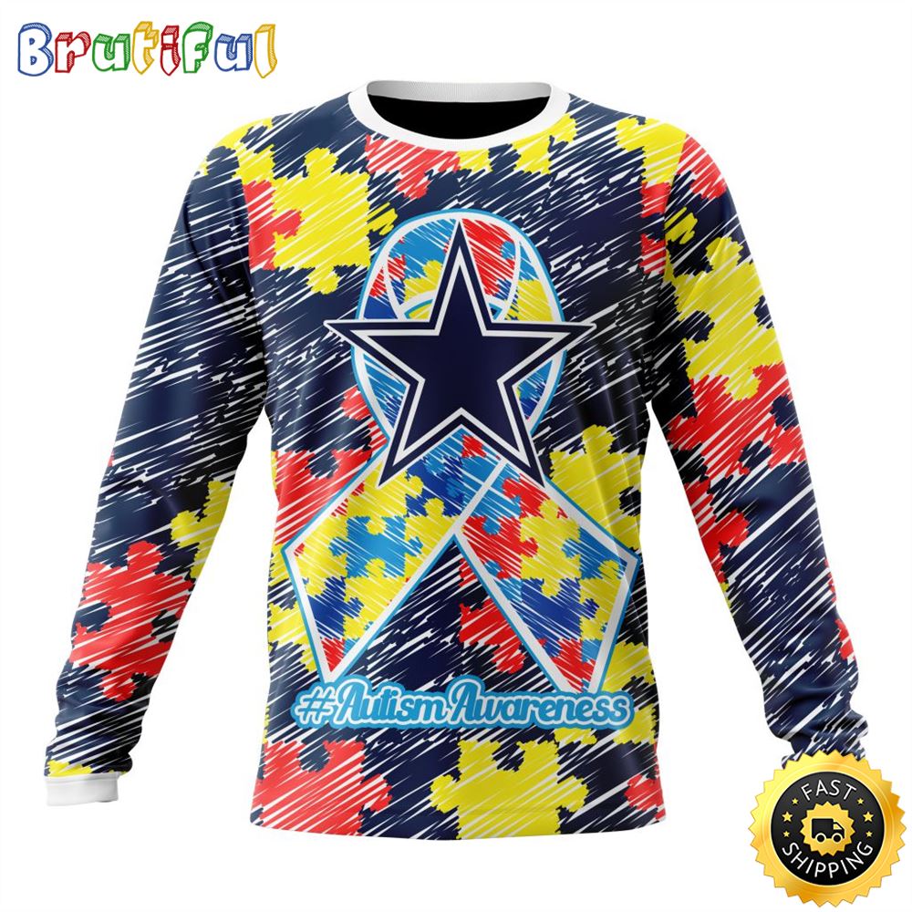 Sportswearmerch Dallas Cowboys NFL Crewneck Puzzle Autism Awareness Personalized Sweater For Fan