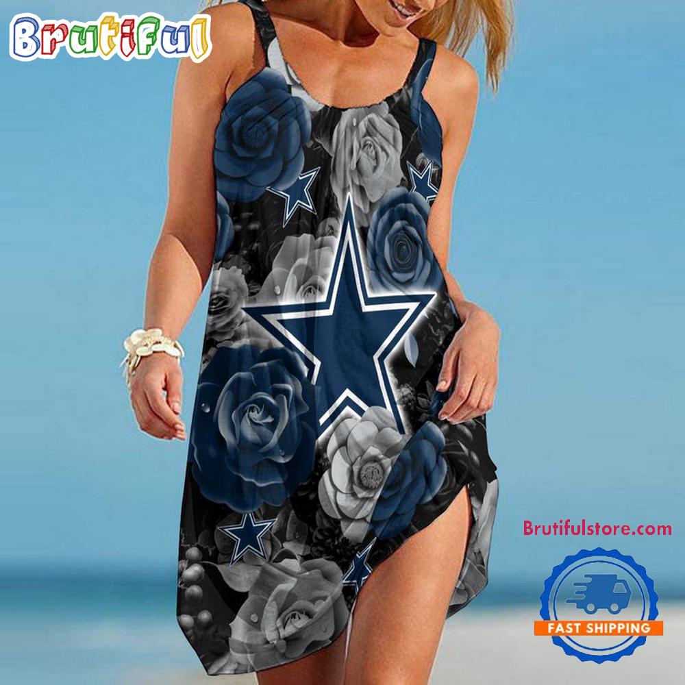 Sportswearmerch Dallas Cowboys NFL Flower Women’s Summer Beach Dress For Fan