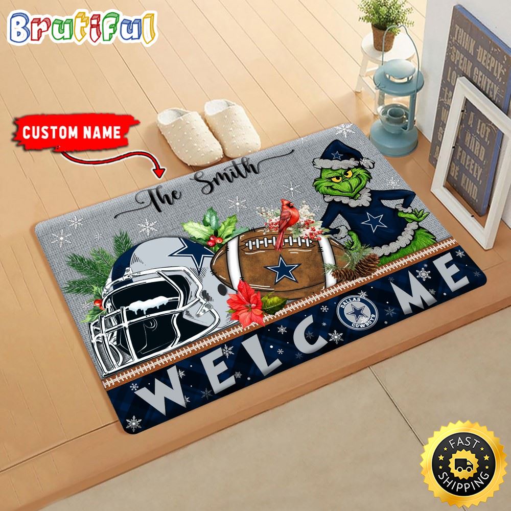 Sportswearmerch Dallas Cowboys NFL Grinch Christmas Doormat For Fan