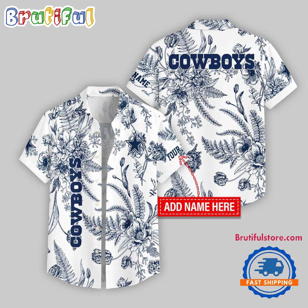 Sportswearmerch Dallas Cowboys NFL Leaf Flower Pattern Personalized Personalized Hawaiian Shirt For Fan
